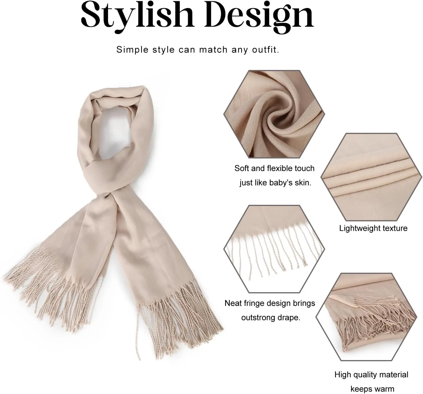 Scarf for Women Fall Winter Lightweight Big Shawl Wraps Long Women Scarves Warm Cashmere Feel Classic Soft 2 Pack