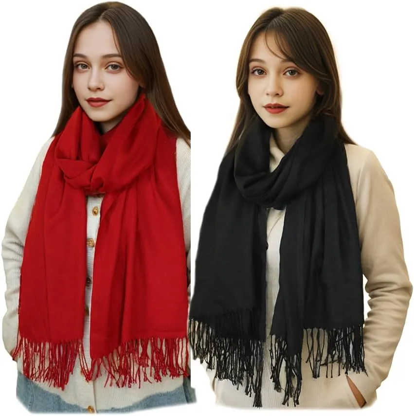 Scarf for Women Fall Winter Lightweight Big Shawl Wraps Long Women Scarves Warm Cashmere Feel Classic Soft 2 Pack