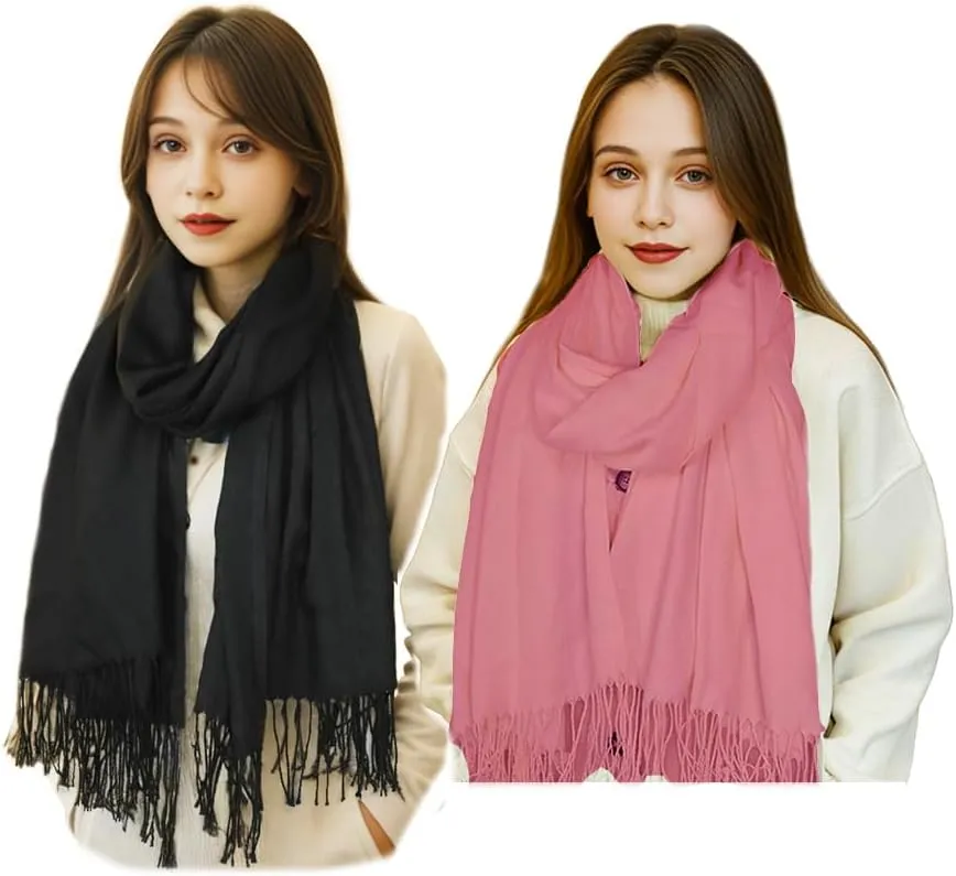 Scarf for Women Fall Winter Lightweight Big Shawl Wraps Long Women Scarves Warm Cashmere Feel Classic Soft 2 Pack