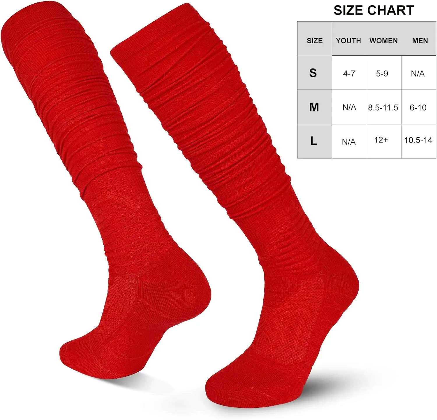 Scrunch Football Socks 2 Pack, Extra Long Padded Athletic Socks for Men & Women