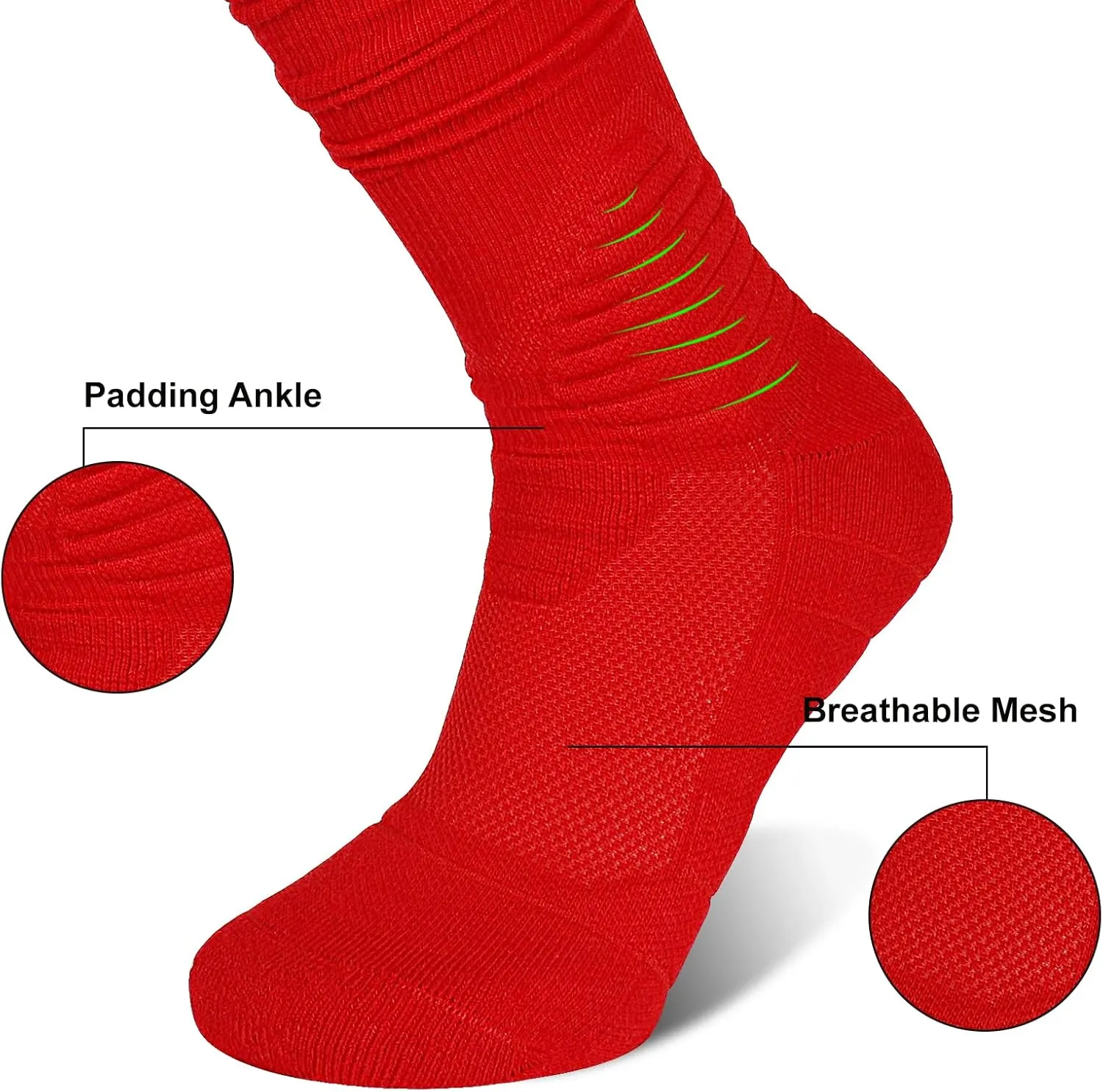 Scrunch Football Socks 2 Pack, Extra Long Padded Athletic Socks for Men & Women