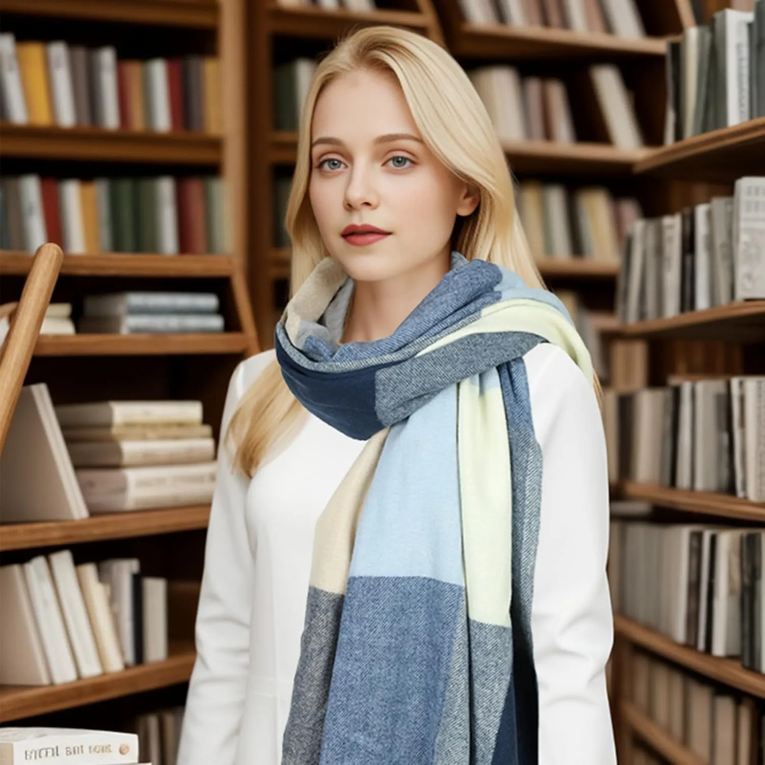 Sumato Scarf for Women Fall Winter Lightweight Shawl Wraps Long Blanket Scarves Warm Soft Cashmere Feel Plaid Pattern Tassel