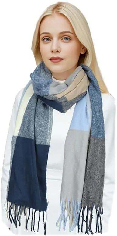 Sumato Scarf for Women Fall Winter Lightweight Shawl Wraps Long Blanket Scarves Warm Soft Cashmere Feel Plaid Pattern Tassel