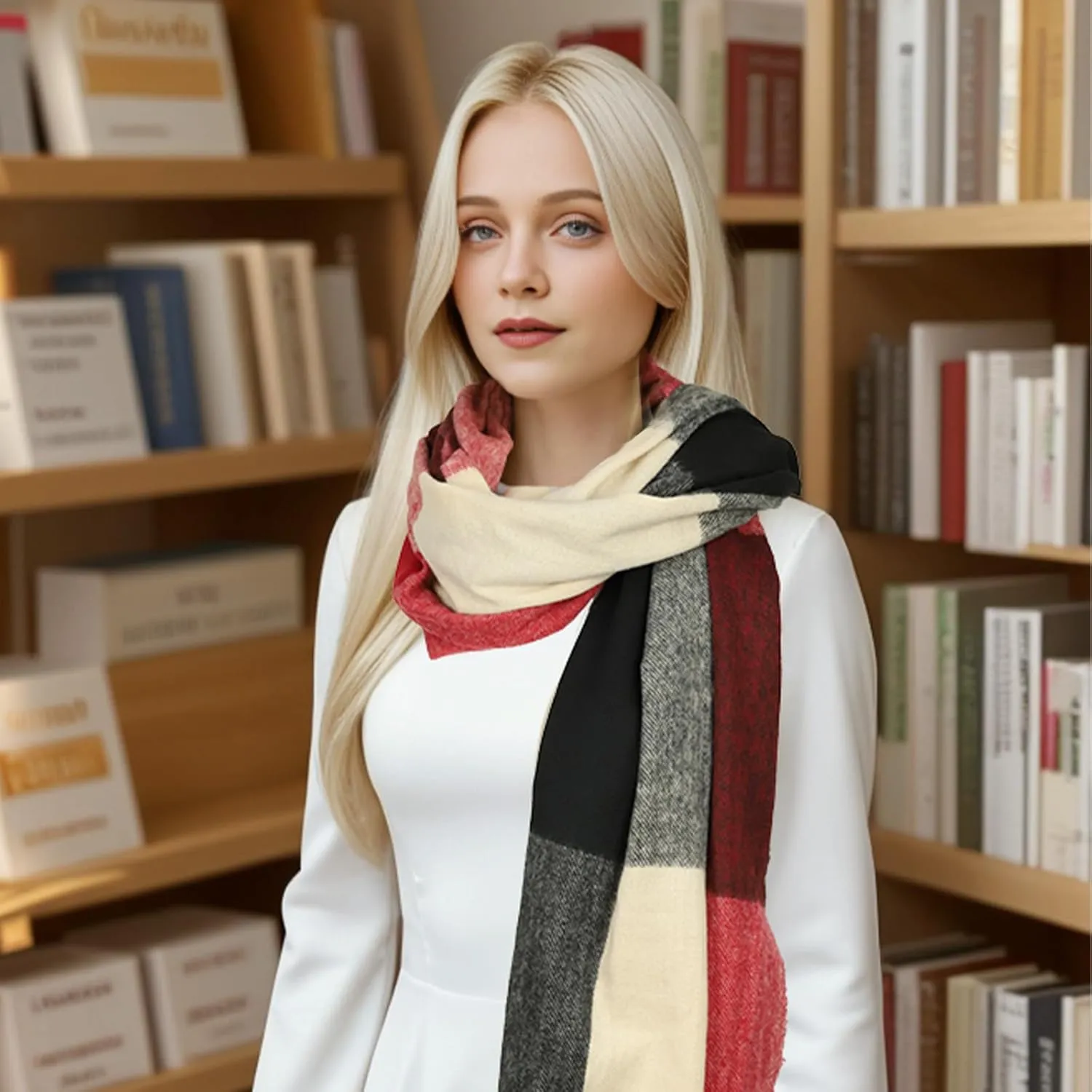 Sumato Scarf for Women Fall Winter Lightweight Shawl Wraps Long Blanket Scarves Warm Soft Cashmere Feel Plaid Pattern Tassel