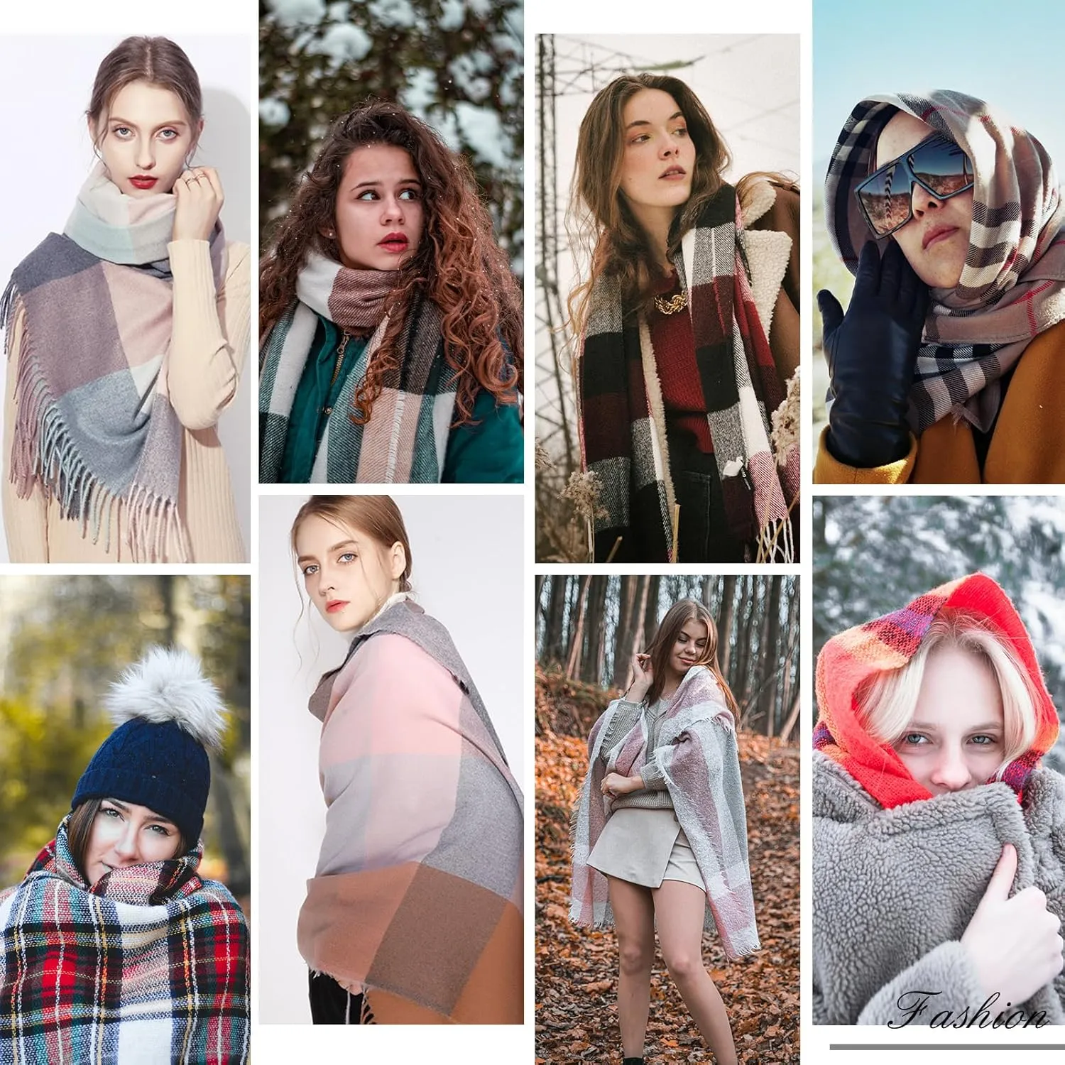 Sumato Scarf for Women Fall Winter Lightweight Shawl Wraps Long Blanket Scarves Warm Soft Cashmere Feel Plaid Pattern Tassel