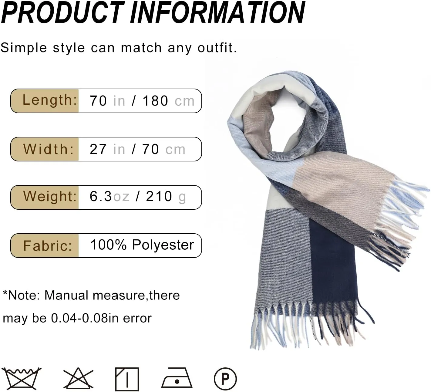 Sumato Scarf for Women Fall Winter Lightweight Shawl Wraps Long Blanket Scarves Warm Soft Cashmere Feel Plaid Pattern Tassel
