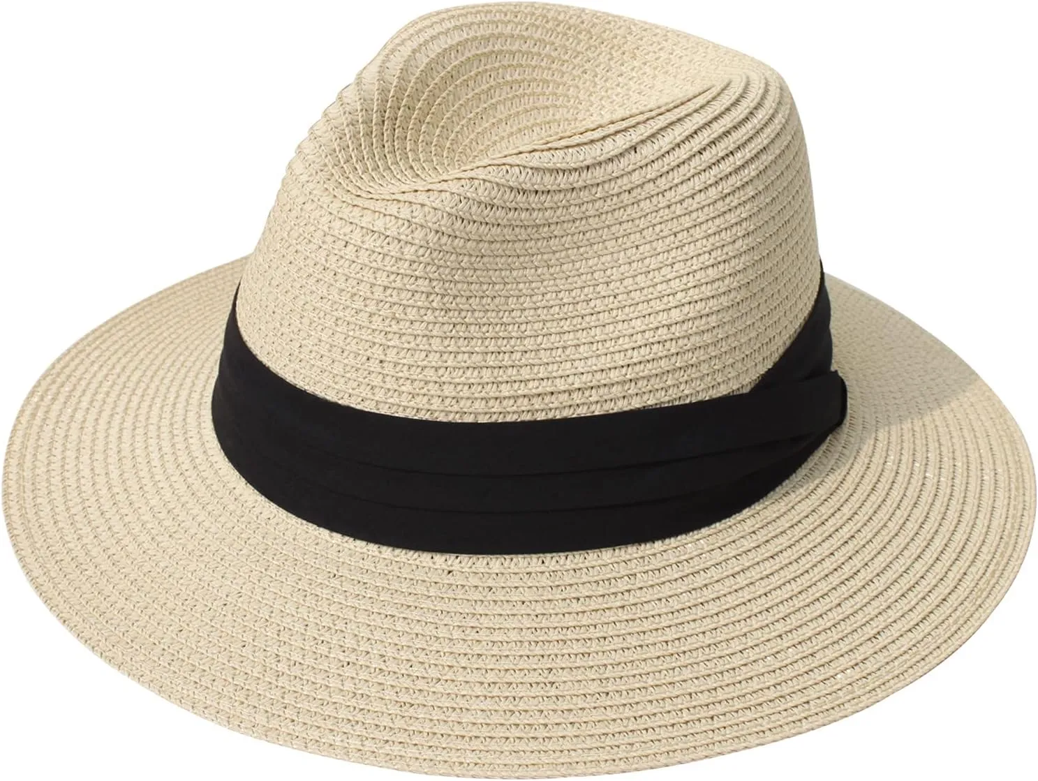 Summer Straw Fedora Hat for Women Men Travel Panama Hat with Wide Brim Roll Up Sun Hat for Beach Outdoor UPF 50 
