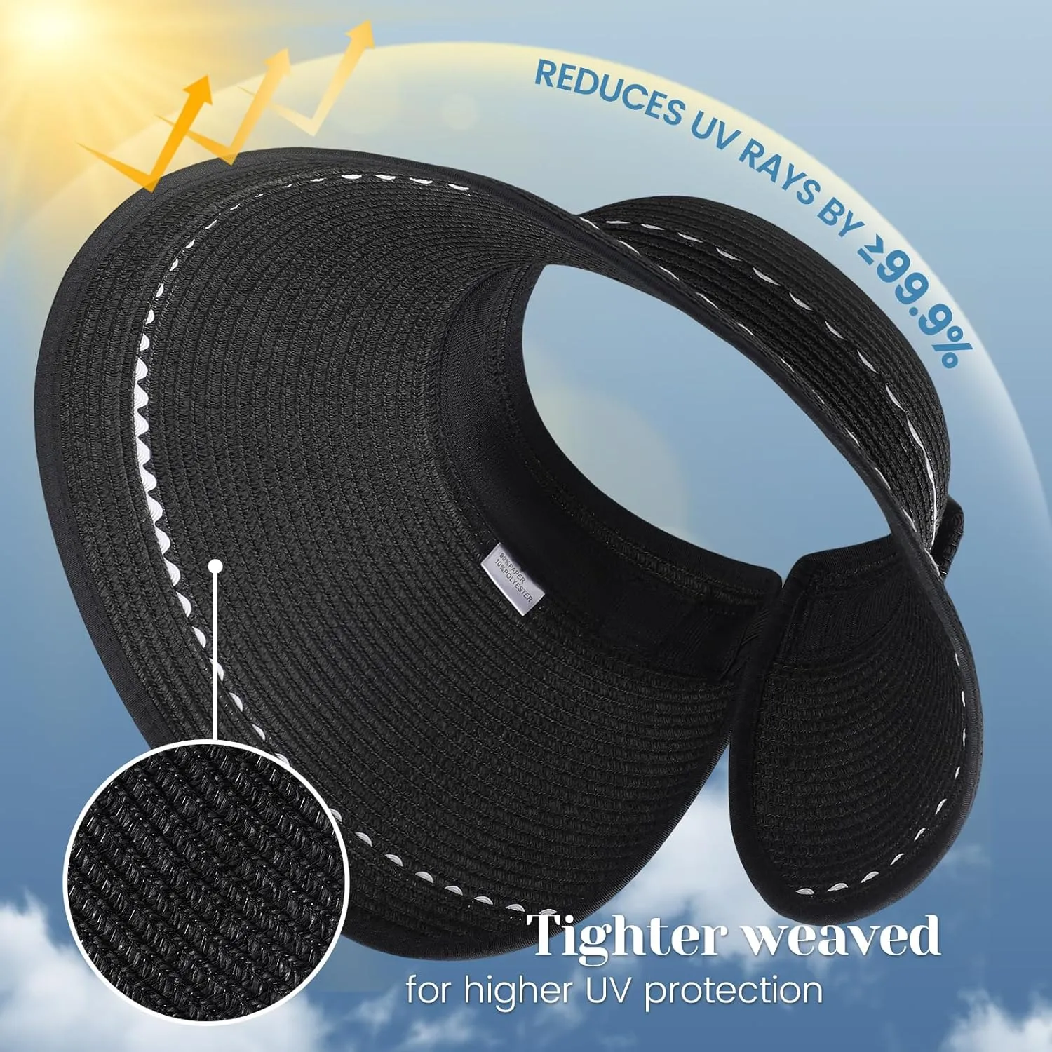 Sun Hats for Women, Beach Hat Sun Hat Women Visor Hats Wide Brim Straw Ponytail Hats for Women Foldable Floppy