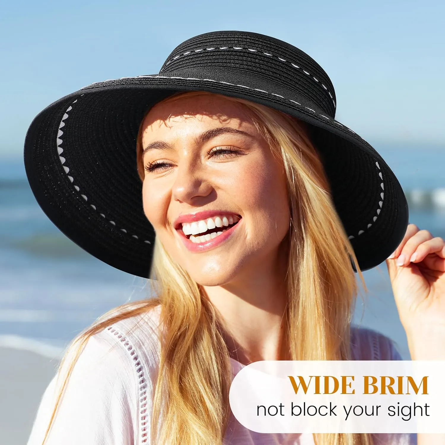 Sun Hats for Women, Beach Hat Sun Hat Women Visor Hats Wide Brim Straw Ponytail Hats for Women Foldable Floppy