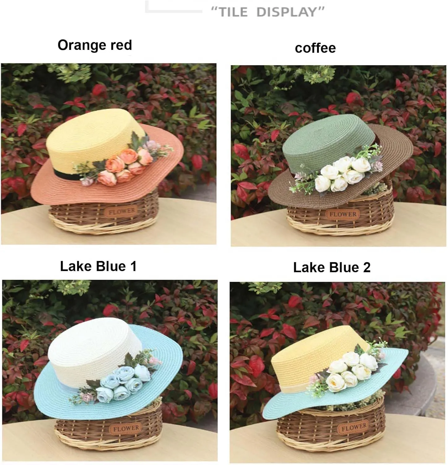 Sun Hats for Women Beach Hats Wide Brim Sun Straw Hat Handmade Flower Sun Protection Hat UV Paper Grass Flat top hat