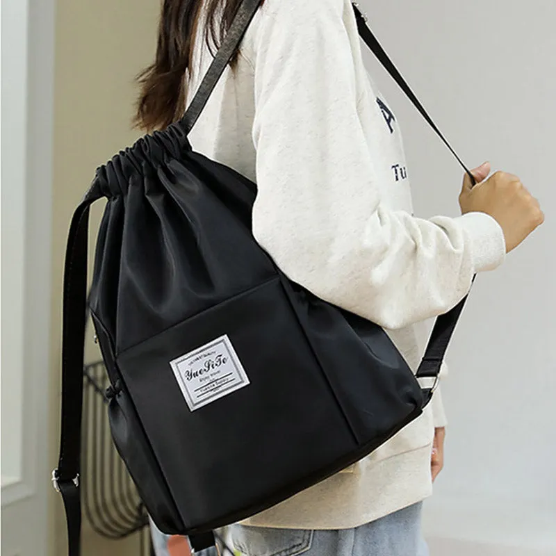 Waterproof String Bag Foldable Sports Gym Drawstring Backpack with Side Pocket
