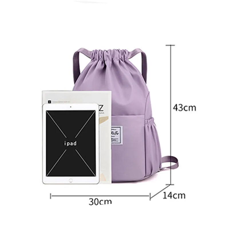 Waterproof String Bag Foldable Sports Gym Drawstring Backpack with Side Pocket