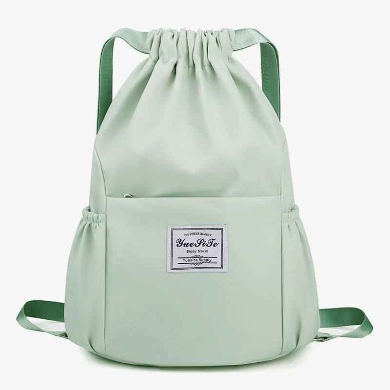 Waterproof String Bag Foldable Sports Gym Drawstring Backpack with Side Pocket
