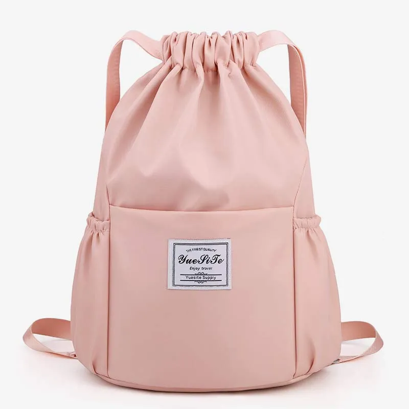 Waterproof String Bag Foldable Sports Gym Drawstring Backpack with Side Pocket