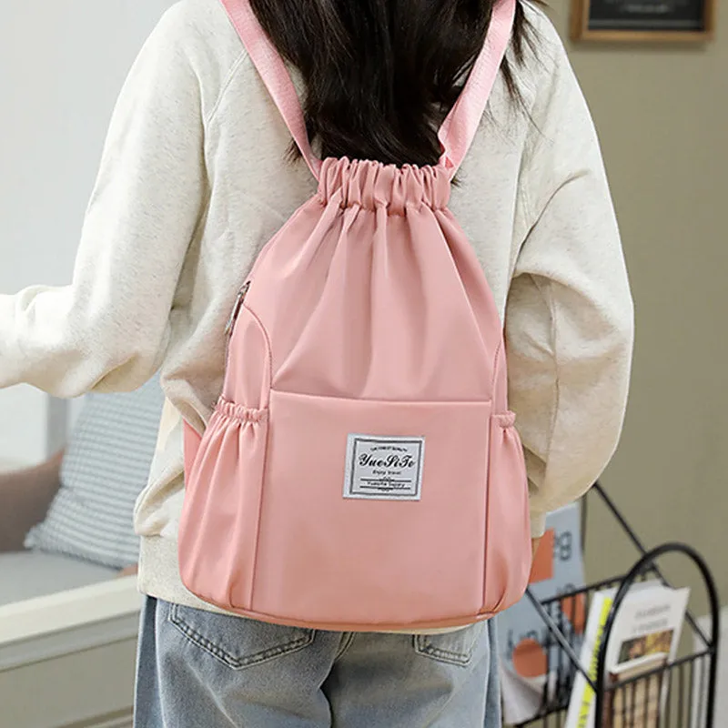 Waterproof String Bag Foldable Sports Gym Drawstring Backpack with Side Pocket