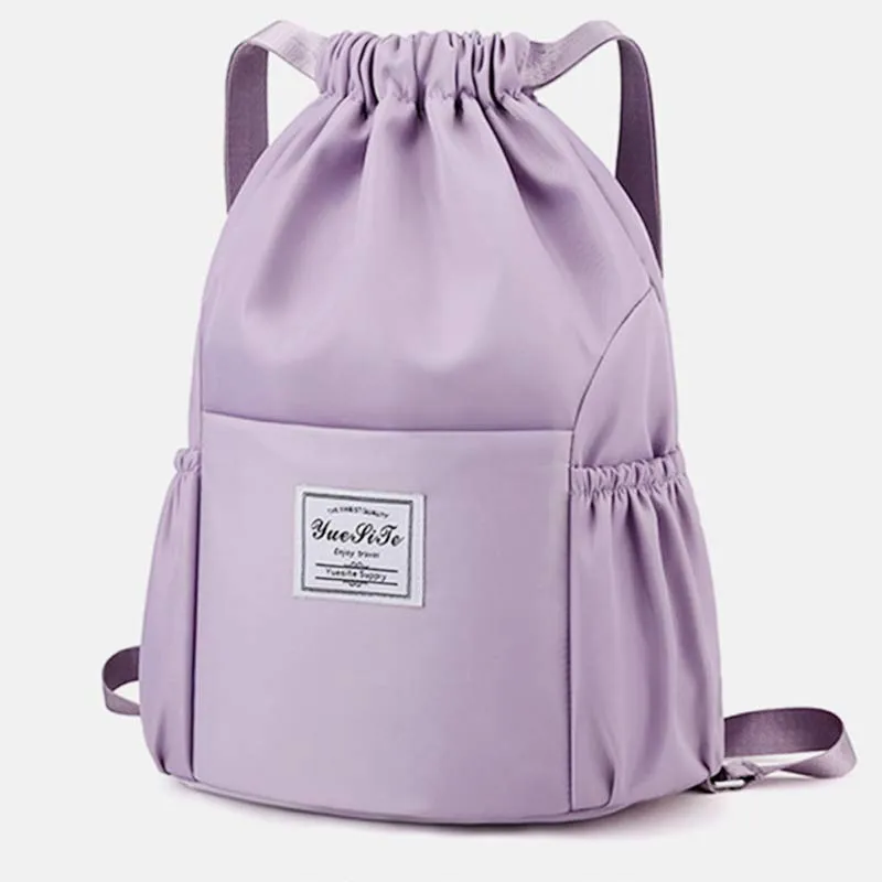 Waterproof String Bag Foldable Sports Gym Drawstring Backpack with Side Pocket