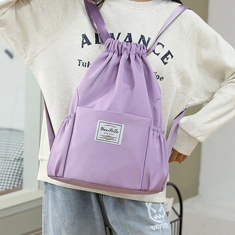 Waterproof String Bag Foldable Sports Gym Drawstring Backpack with Side Pocket