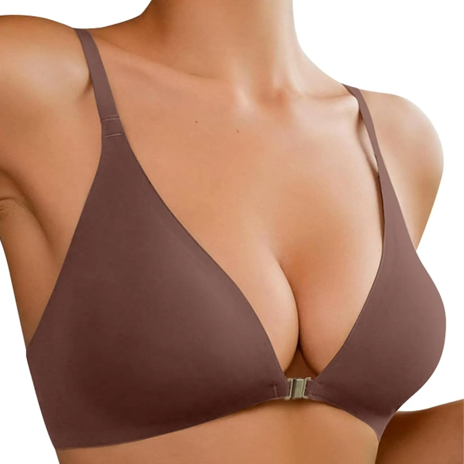 Women's Front Closure Bra No Underwire Unpadded Plus Size Bras Stretchable Straps Bra Sexy Triangle Bralettes