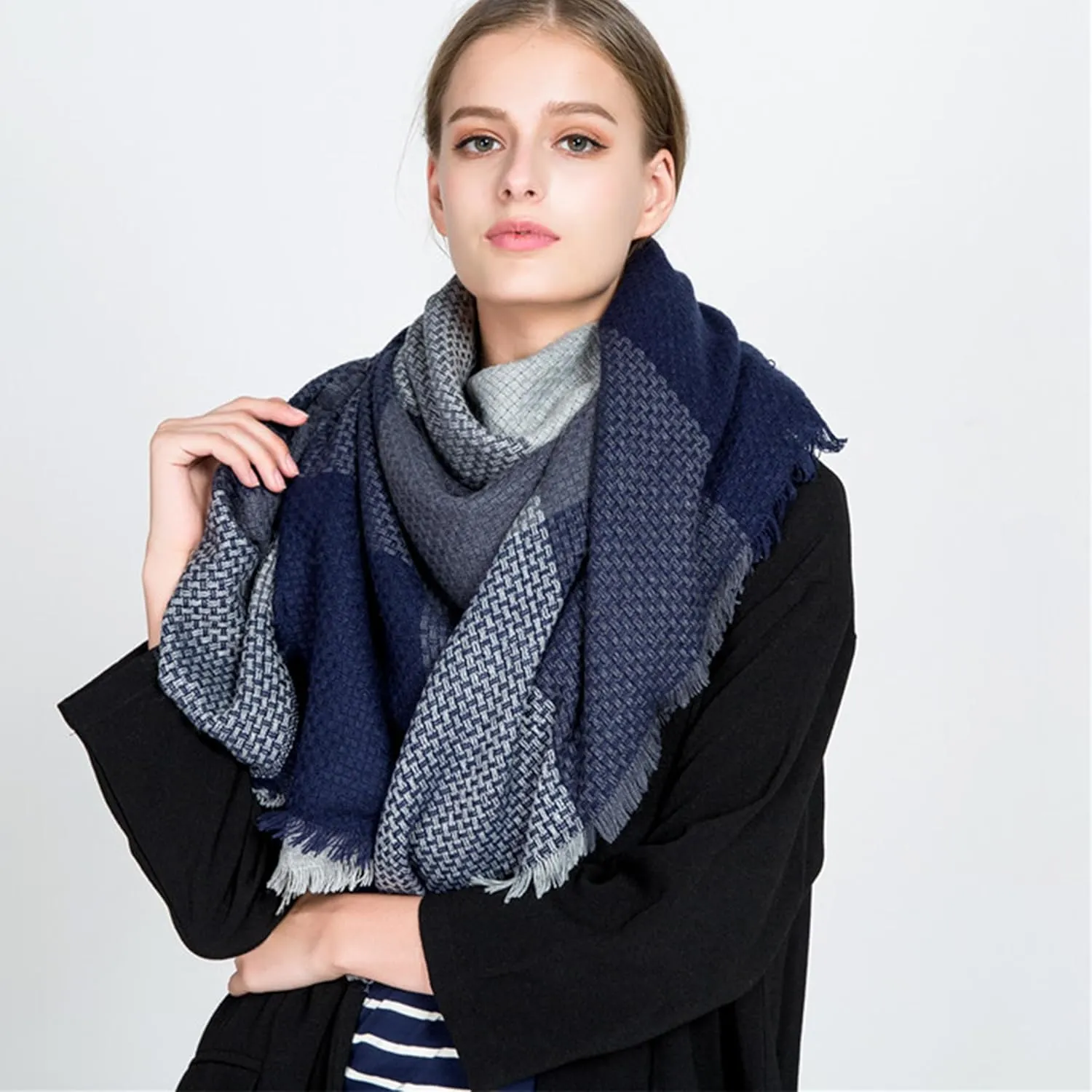 Women's Plaid Scarf Blanket Wrap Oversized Chunky Scarves Tartan Shawls