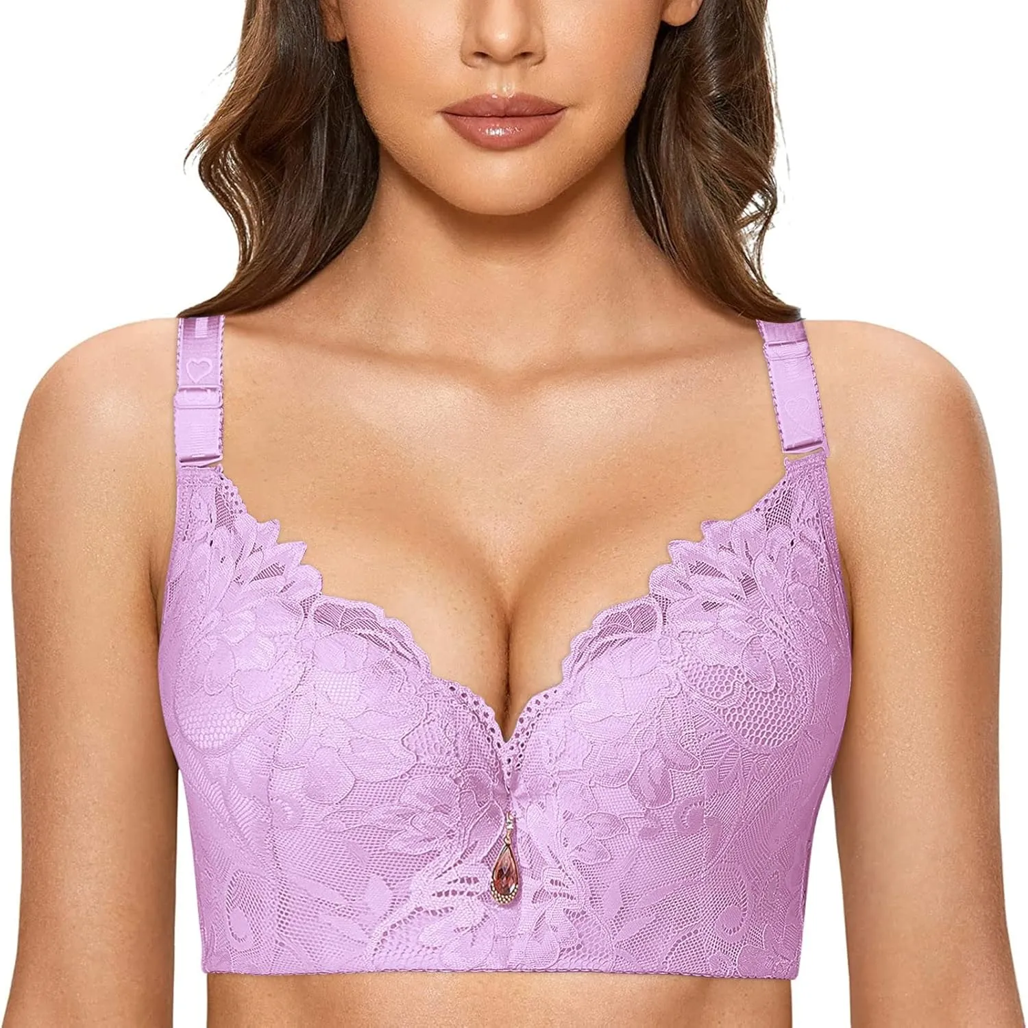 Womens Push Up Lace Bra Comfort Padded Underwire Bra Lacy Full-Coverage Wirefree Bra Lift Up Add One Cup