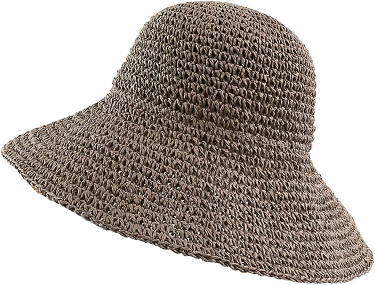 Womens Sun Straw Hat Wide Brim Summer Hat Foldable Roll up Floppy Beach Hats for Women Girl UPF 50 