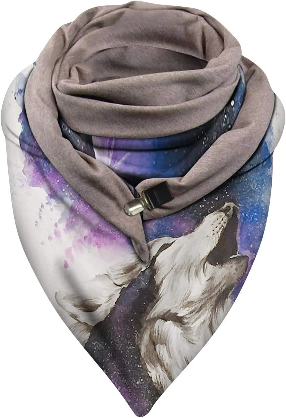 Womens Winter Scarf Wolf Print Warm Windproof Double-Layer Buckle Turban Wrap Scarve Soft Scarves for Women