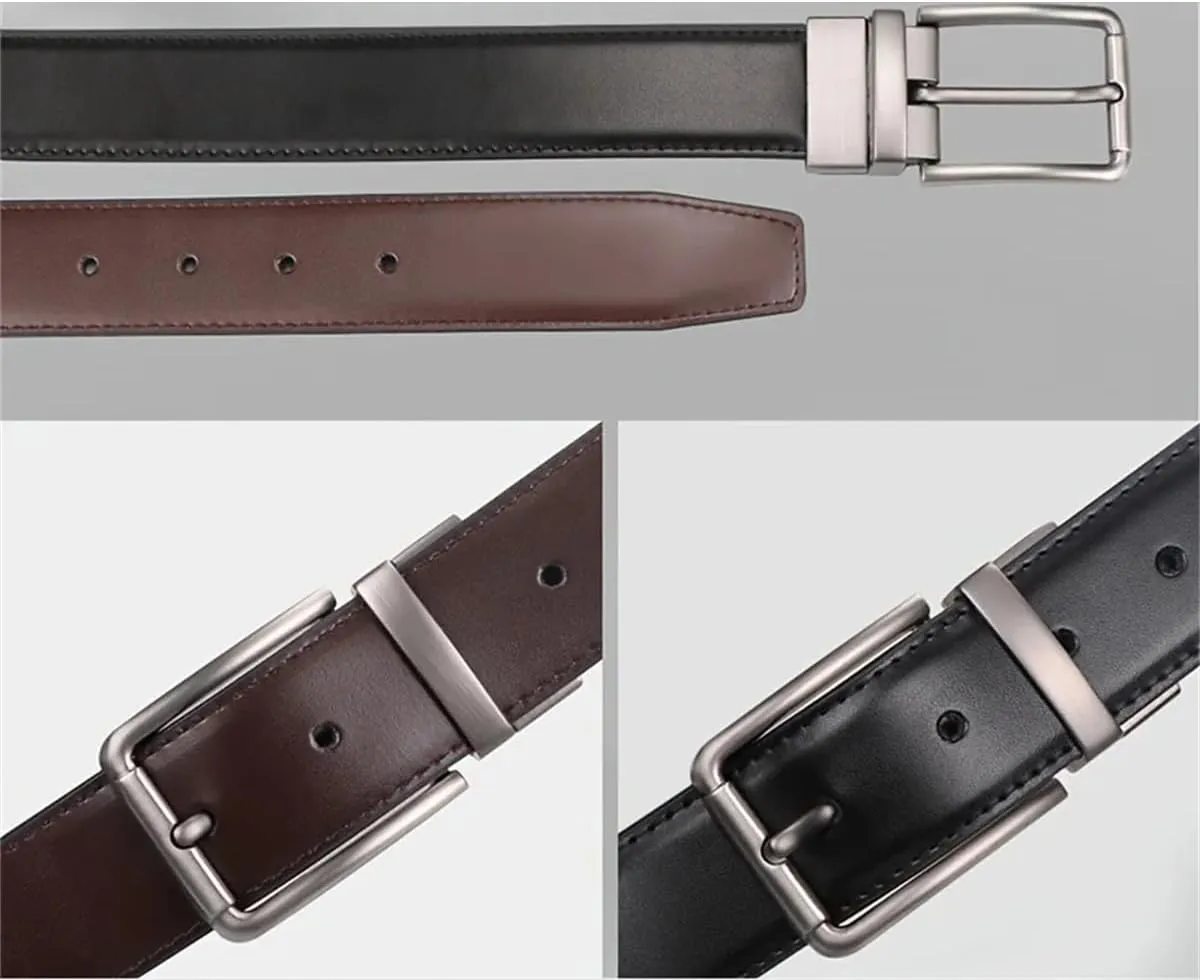 Yeuyyben 1Pc Vintage Business Casual Men's Genuine Leather Cowhide Reversible Belt