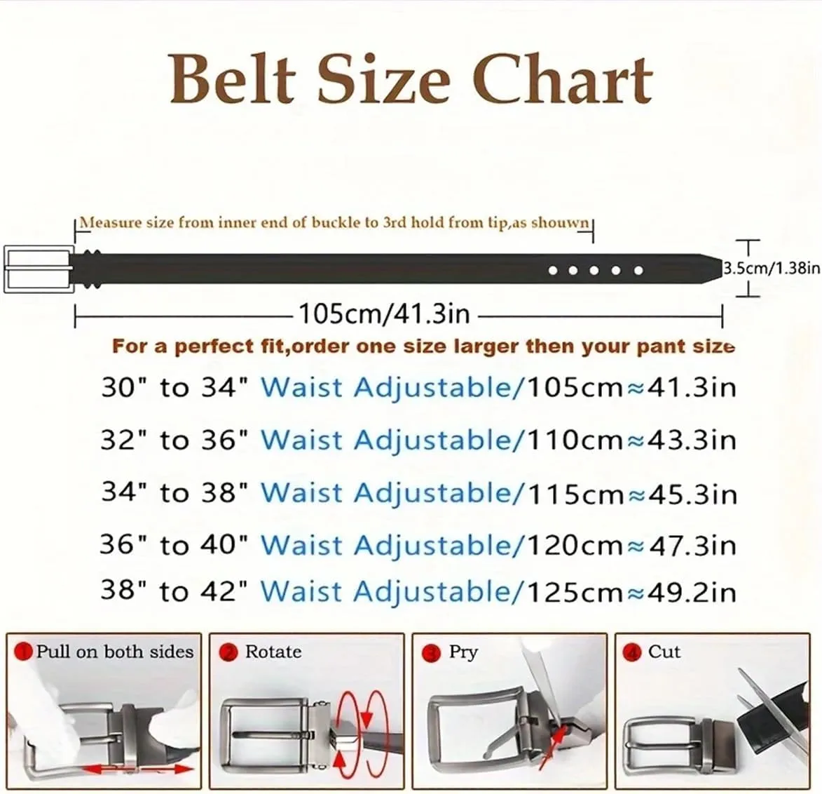 Yeuyyben 1Pc Vintage Business Casual Men's Genuine Leather Cowhide Reversible Belt