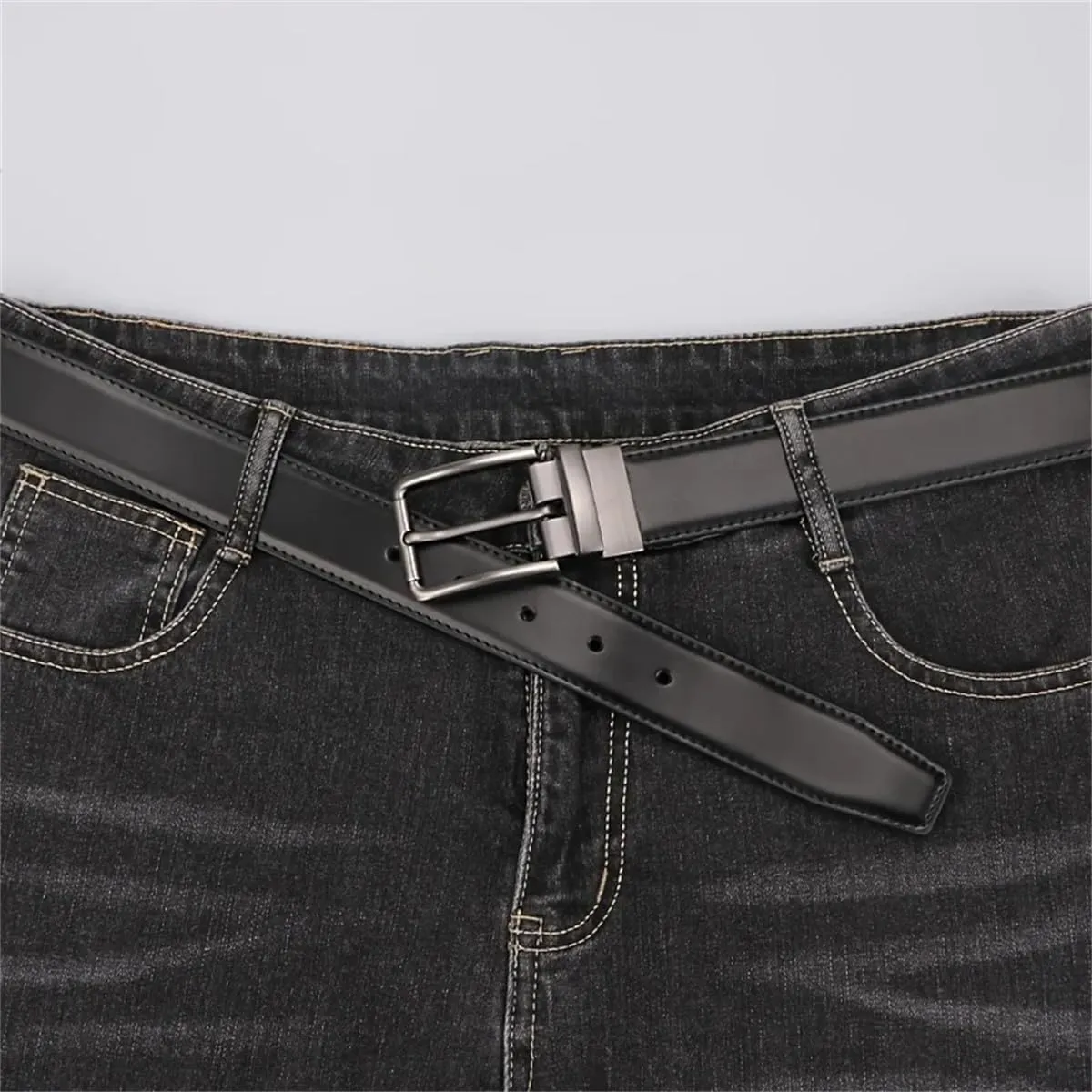 Yeuyyben 1Pc Vintage Business Casual Men's Genuine Leather Cowhide Reversible Belt